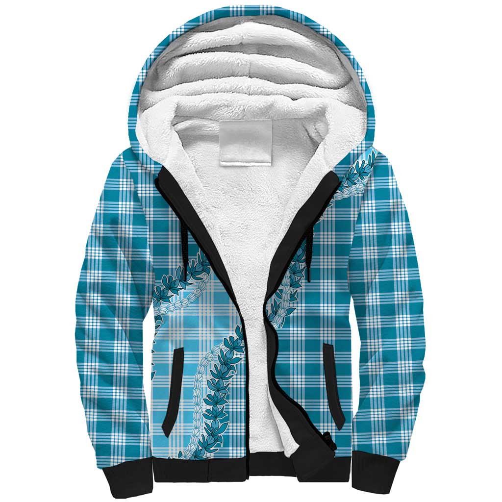 Blue Hawaii Palaka Sherpa Hoodie Hawaiian Pikake Lei LT05 Unisex Blue - Polynesian Pride