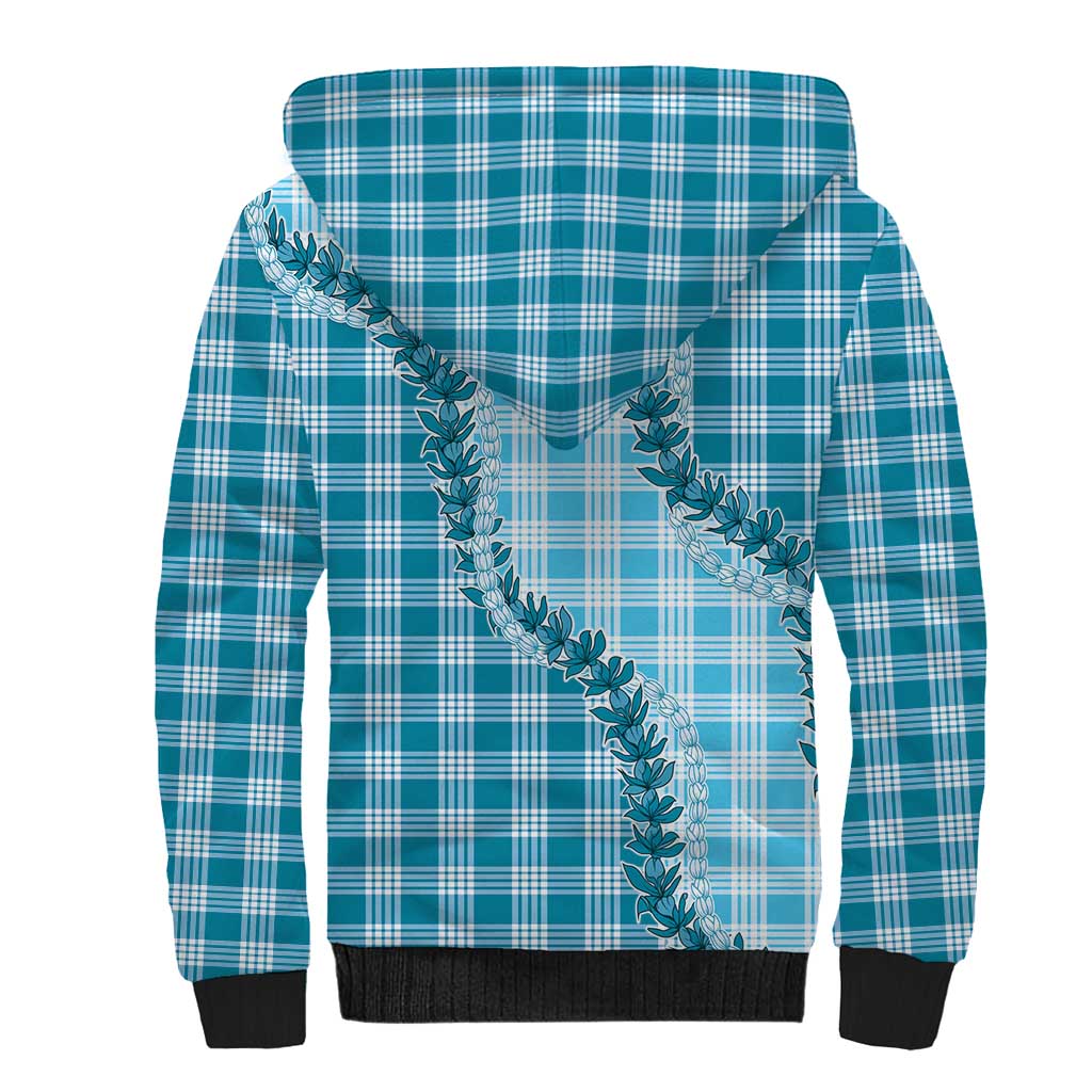 Blue Hawaii Palaka Sherpa Hoodie Hawaiian Pikake Lei LT05 - Polynesian Pride