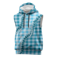 Blue Hawaii Palaka Sleeveless Hoodie Hawaiian Pikake Lei
