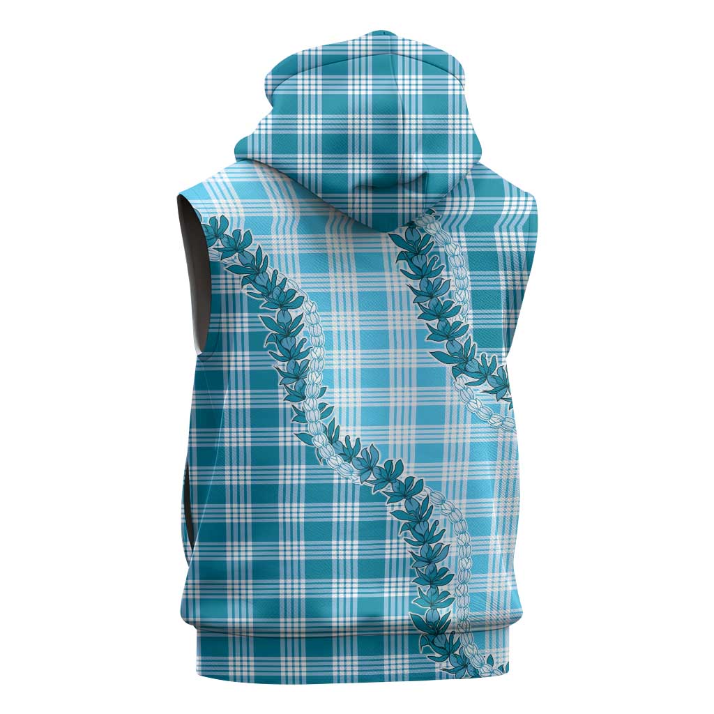 Blue Hawaii Palaka Sleeveless Hoodie Hawaiian Pikake Lei