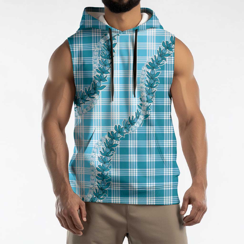 Blue Hawaii Palaka Sleeveless Hoodie Hawaiian Pikake Lei