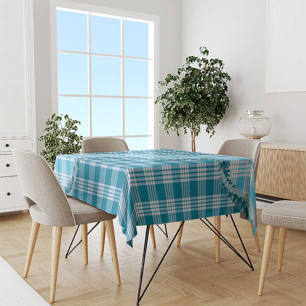 Blue Hawaii Palaka Tablecloth Hawaiian Pikake Lei