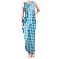 Blue Hawaii Palaka Tank Maxi Dress Hawaiian Pikake Lei