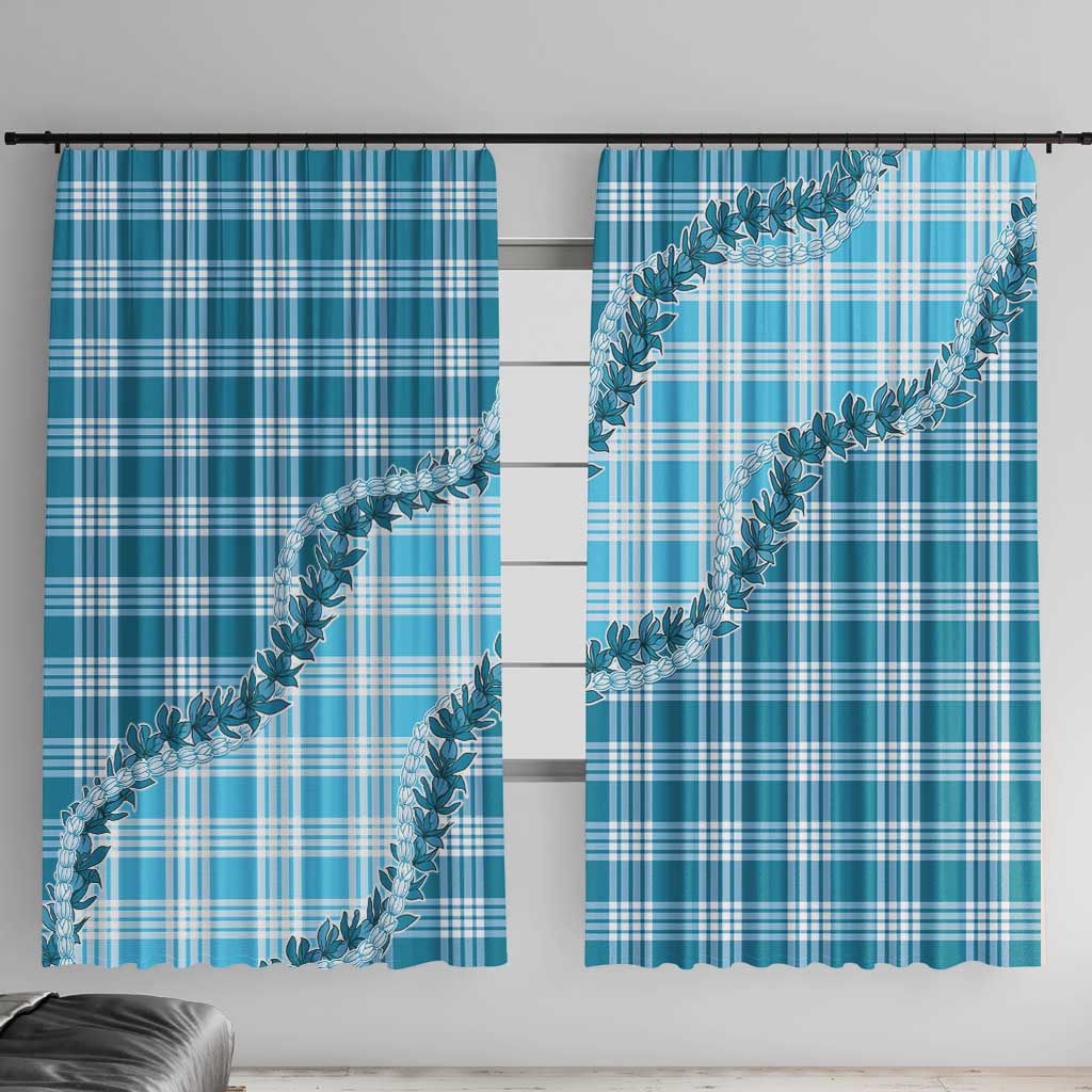 Blue Hawaii Palaka Window Curtain Hawaiian Pikake Lei