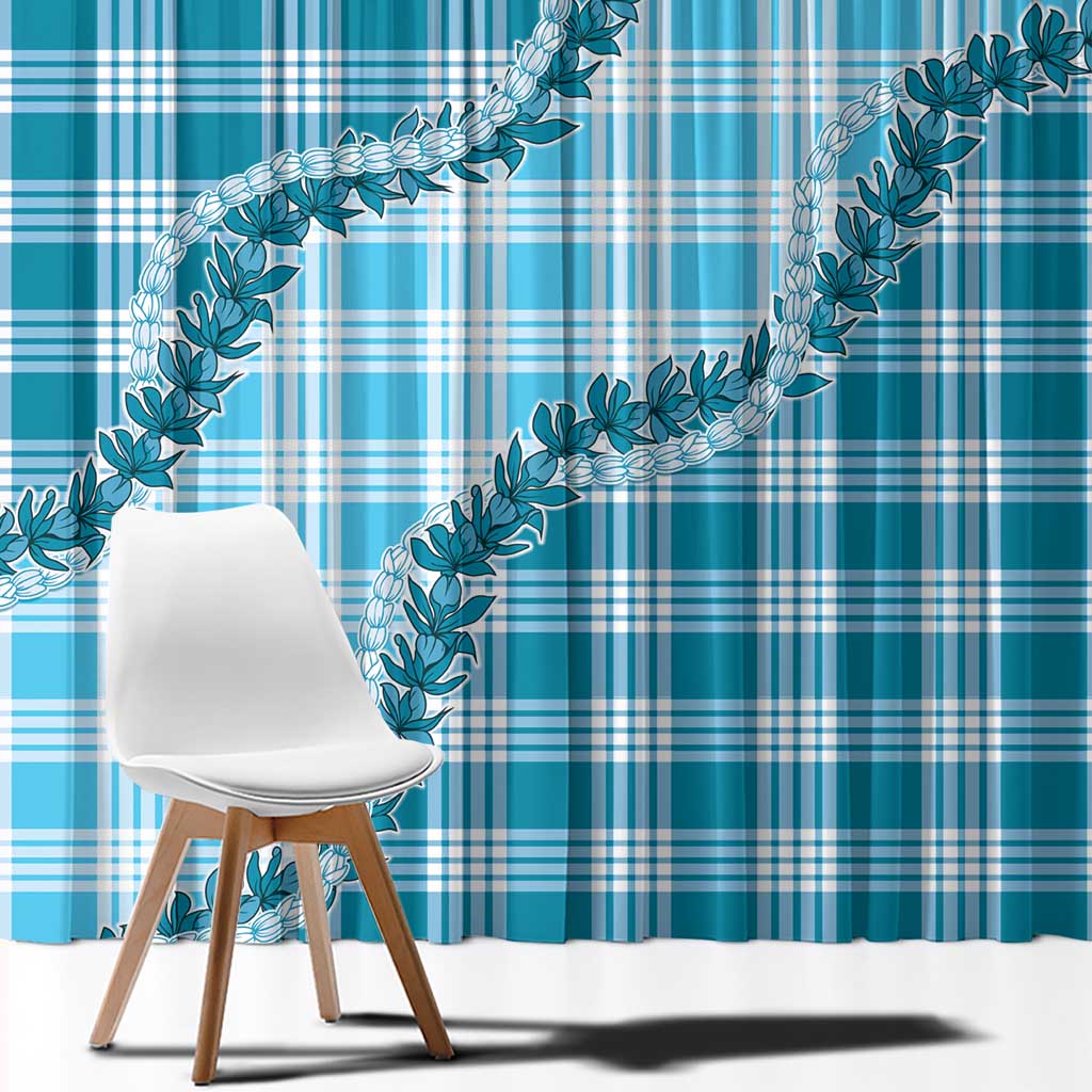 Blue Hawaii Palaka Window Curtain Hawaiian Pikake Lei