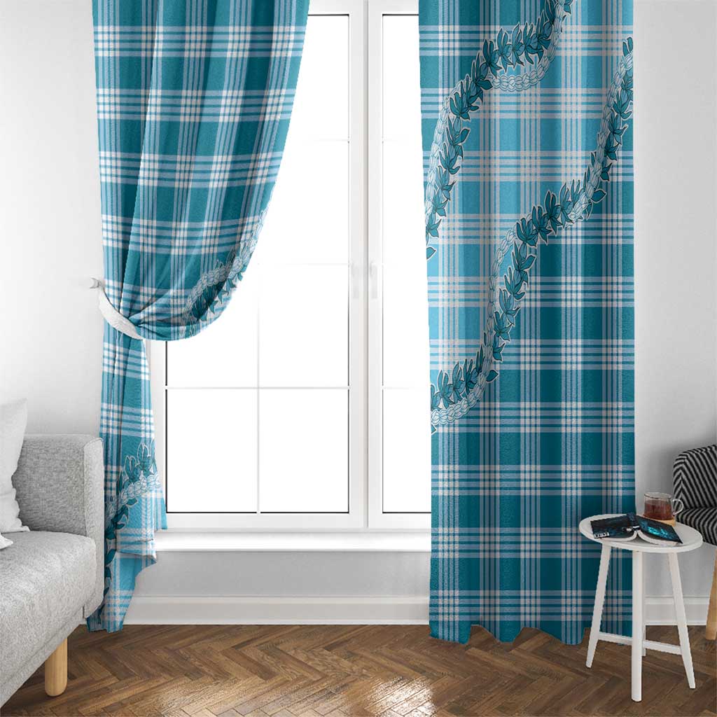 Blue Hawaii Palaka Window Curtain Hawaiian Pikake Lei