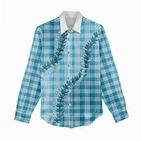 Blue Hawaii Palaka Women Casual Shirt Hawaiian Pikake Lei LT05 - Polynesian Pride