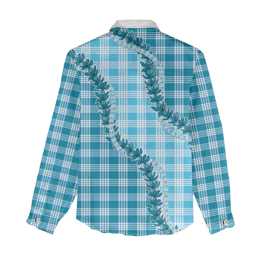 Blue Hawaii Palaka Women Casual Shirt Hawaiian Pikake Lei LT05 - Polynesian Pride