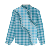 Blue Hawaii Palaka Women Casual Shirt Hawaiian Pikake Lei LT05 - Polynesian Pride
