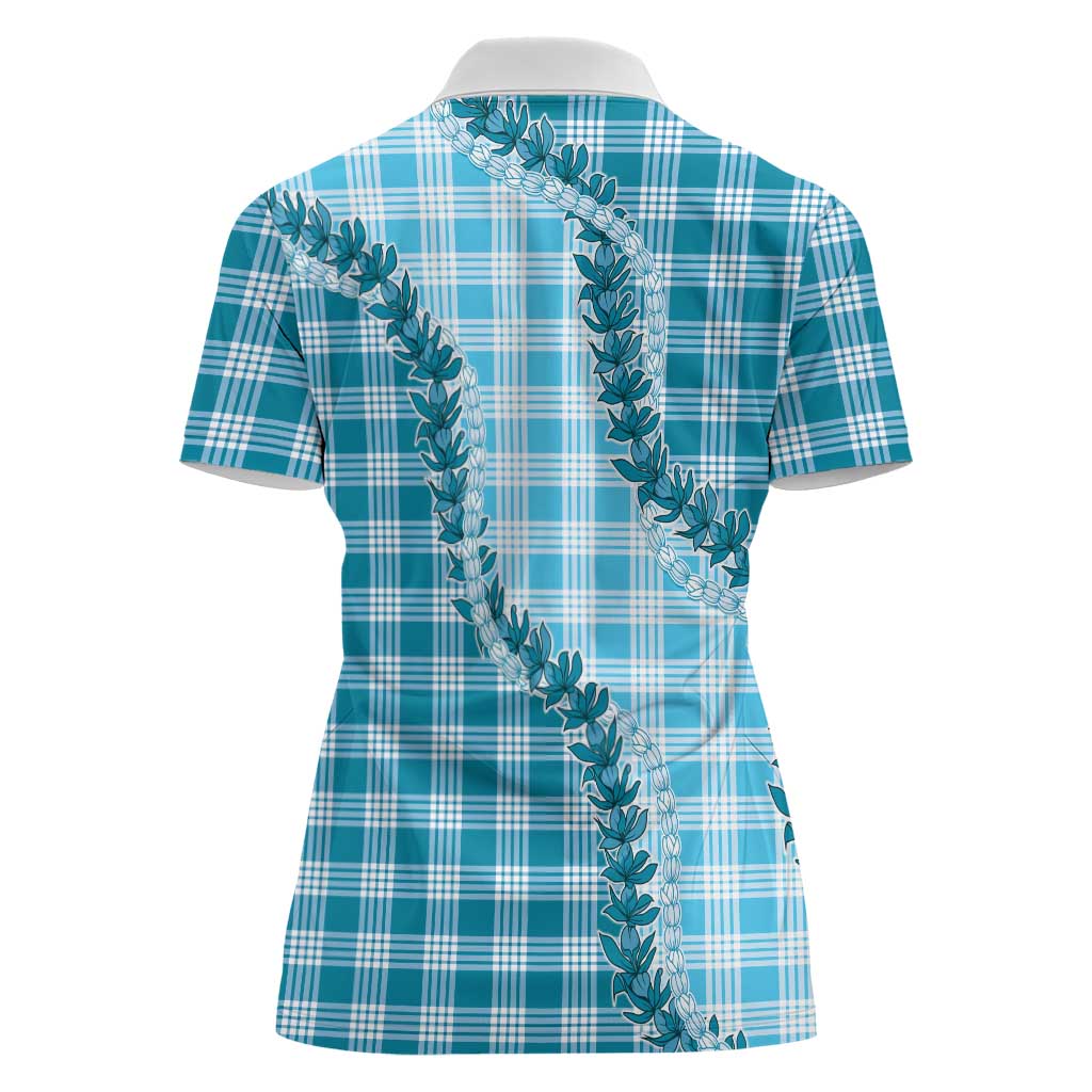 Blue Hawaii Palaka Women Polo Shirt Hawaiian Pikake Lei LT05 - Polynesian Pride
