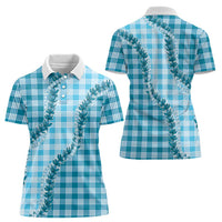 Blue Hawaii Palaka Women Polo Shirt Hawaiian Pikake Lei LT05 - Polynesian Pride