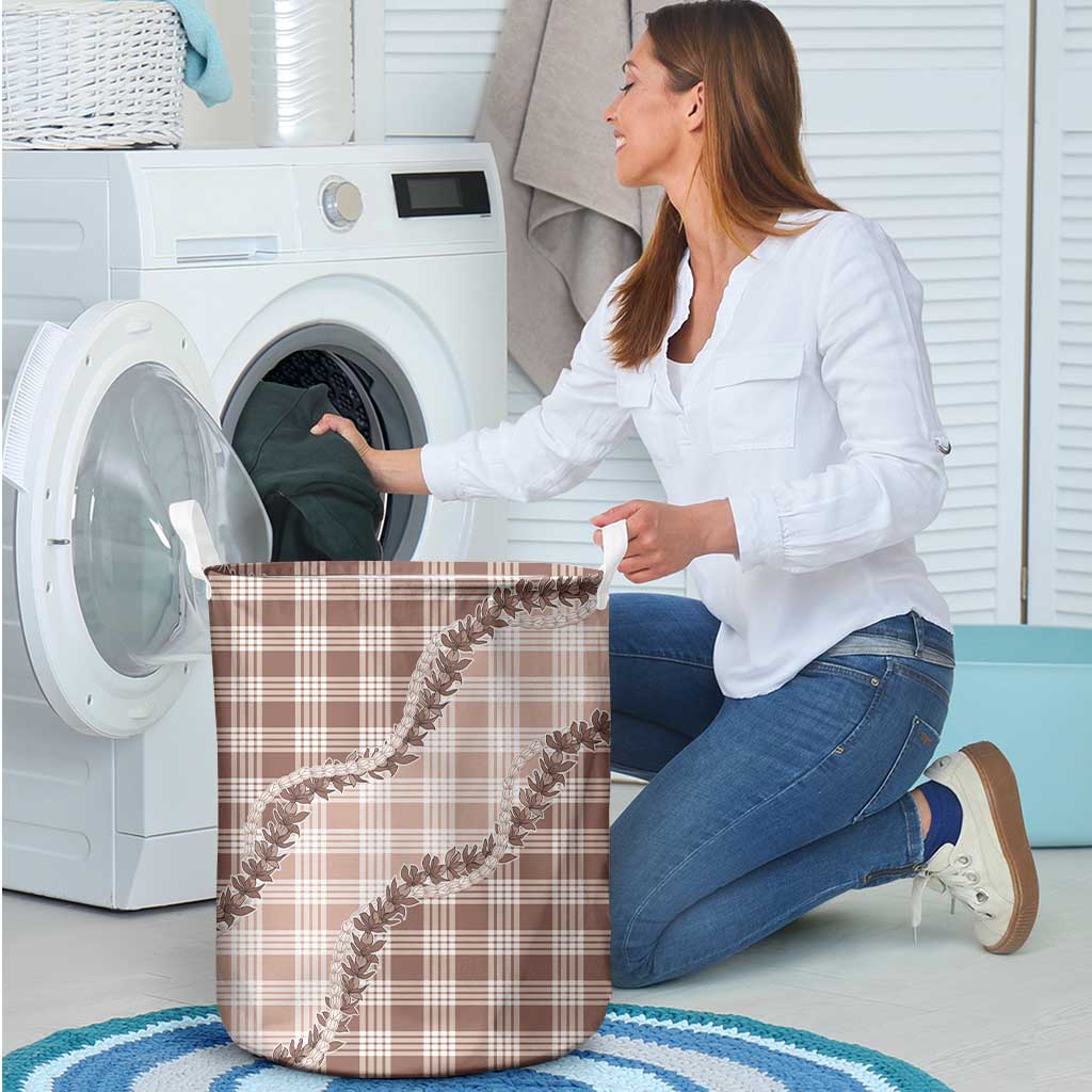 Beige Hawaii Palaka Laundry Basket Hawaiian Pikake Lei