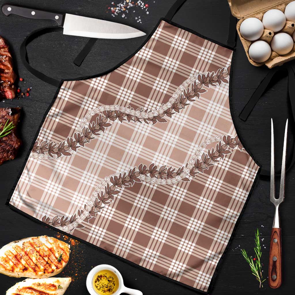 Beige Hawaii Palaka Apron Hawaiian Pikake Lei