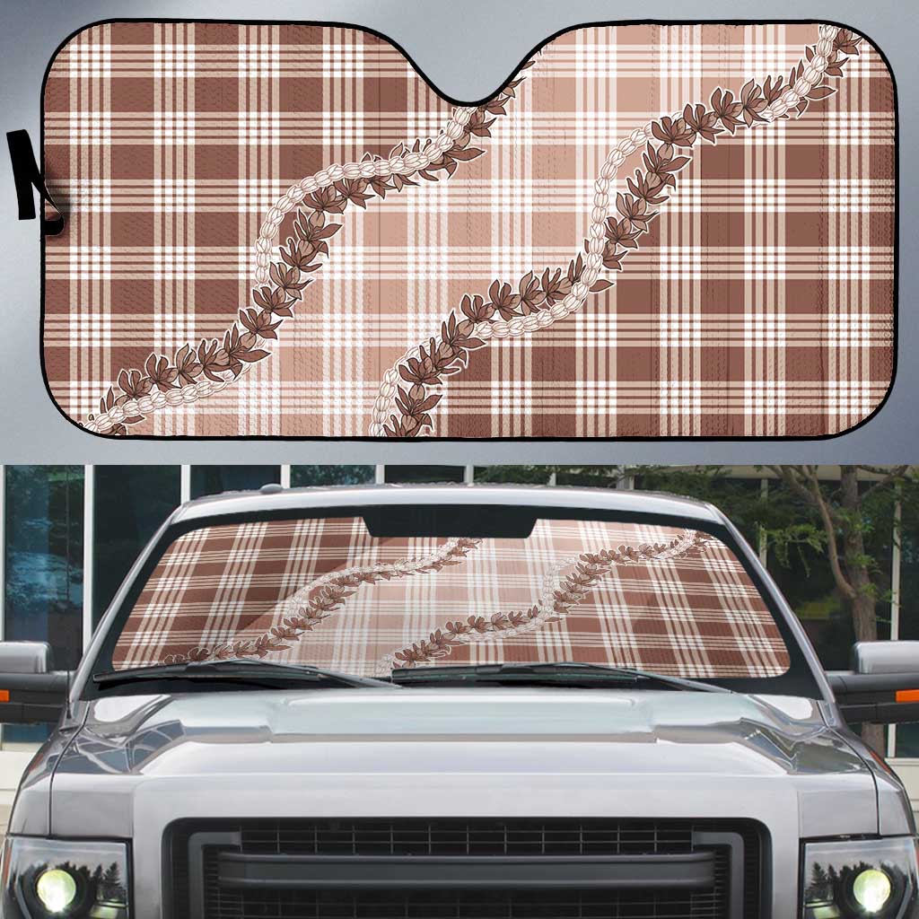 Beige Hawaii Palaka Auto Sun Shade Hawaiian Pikake Lei