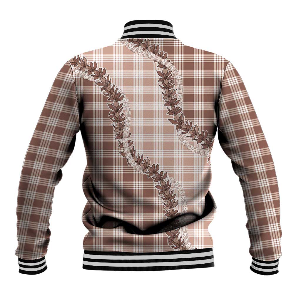 Beige Hawaii Palaka Baseball Jacket Hawaiian Pikake Lei