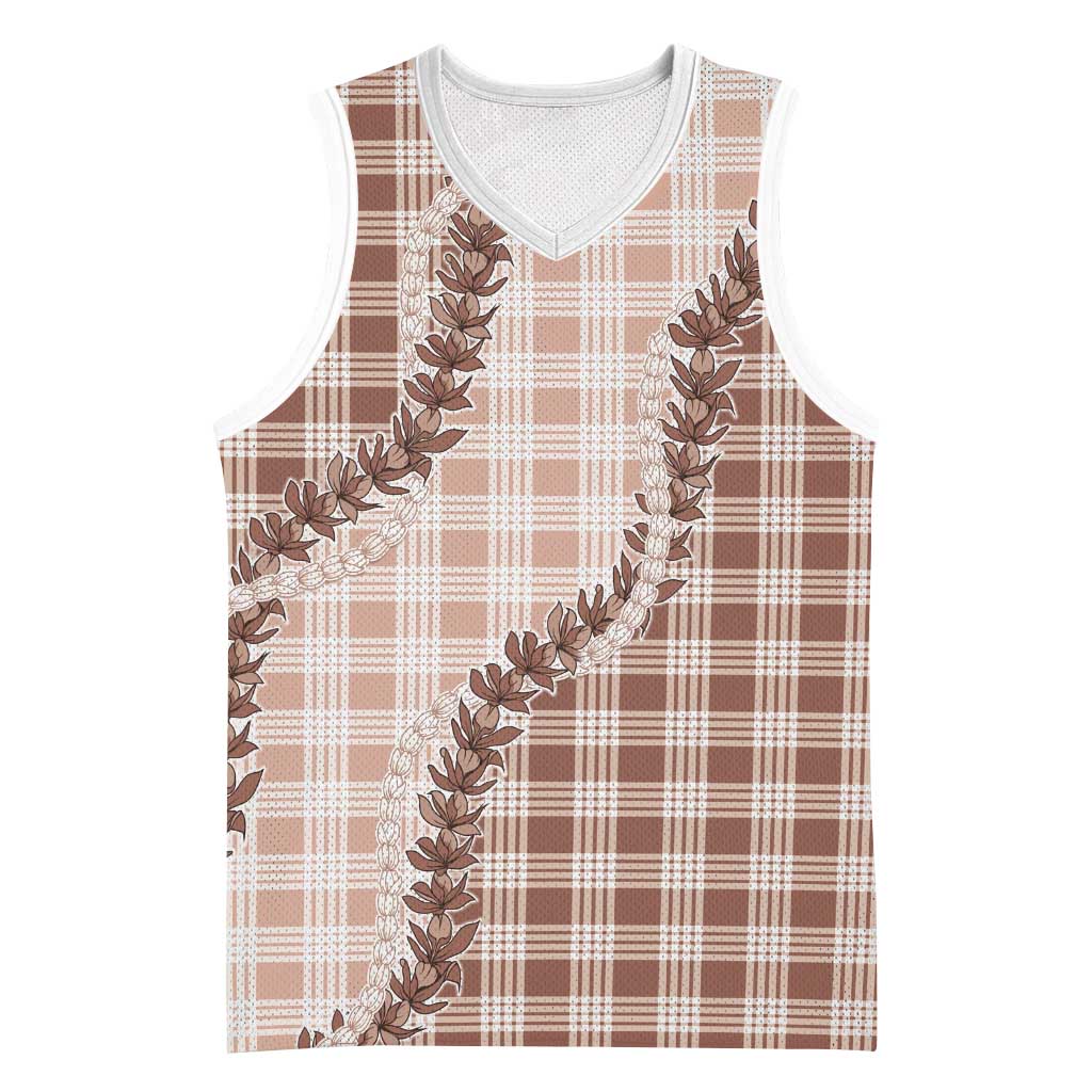 Beige Hawaii Palaka Basketball Jersey Hawaiian Pikake Lei