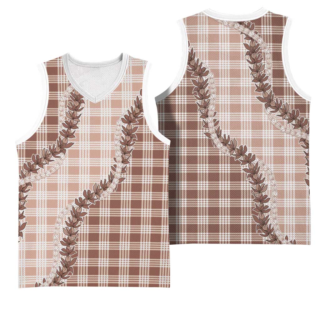 Beige Hawaii Palaka Basketball Jersey Hawaiian Pikake Lei