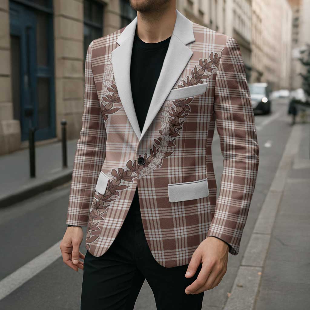 Beige Hawaii Palaka Blazer Hawaiian Pikake Lei