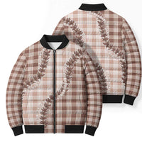 Beige Hawaii Palaka Bomber Puffer Jacket Hawaiian Pikake Lei