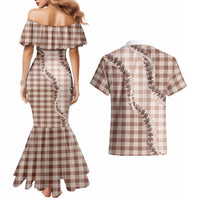 Beige Hawaii Palaka Couples Matching Mermaid Dress and Hawaiian Shirt Hawaiian Pikake Lei