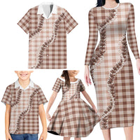 Beige Hawaii Palaka Family Matching Long Sleeve Bodycon Dress and Hawaiian Shirt Hawaiian Pikake Lei