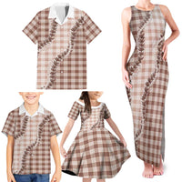 Beige Hawaii Palaka Family Matching Tank Maxi Dress and Hawaiian Shirt Hawaiian Pikake Lei