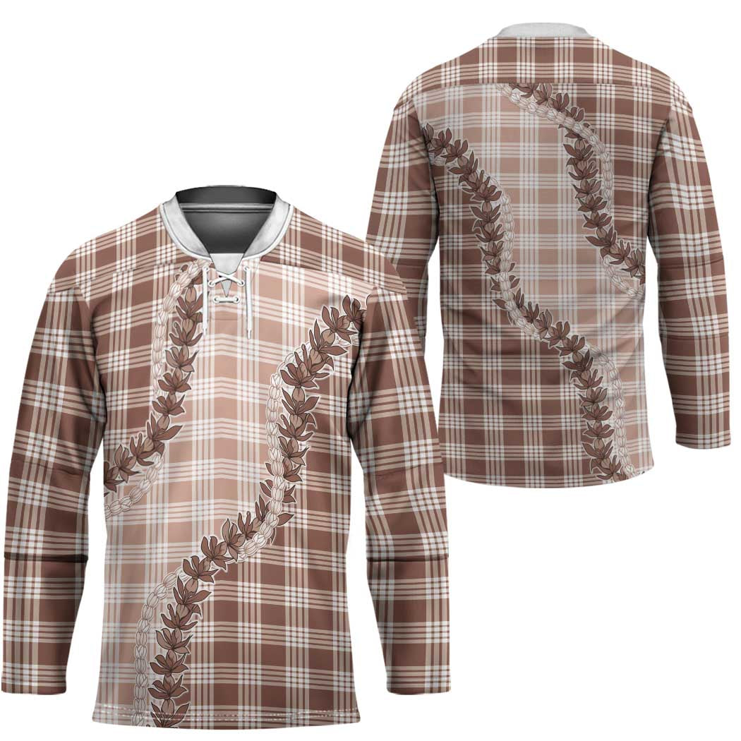 Beige Hawaii Palaka Hockey Jersey Hawaiian Pikake Lei