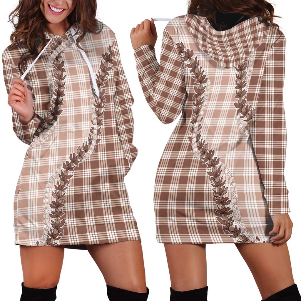 Beige Hawaii Palaka Hoodie Dress Hawaiian Pikake Lei