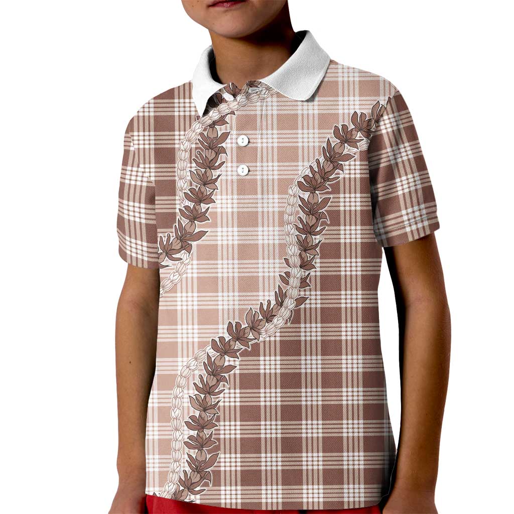 Beige Hawaii Palaka Kid Polo Shirt Hawaiian Pikake Lei LT05 Kid Beige - Polynesian Pride