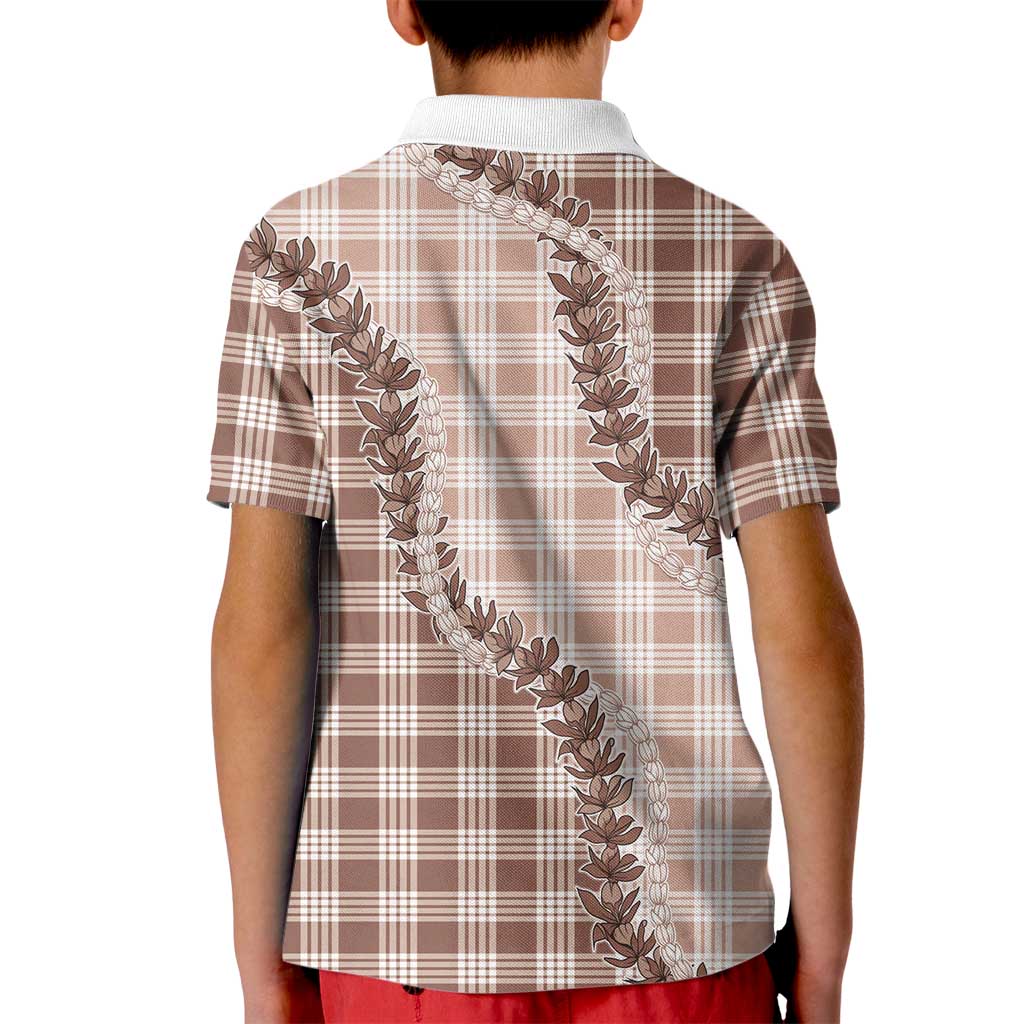 Beige Hawaii Palaka Kid Polo Shirt Hawaiian Pikake Lei LT05 - Polynesian Pride