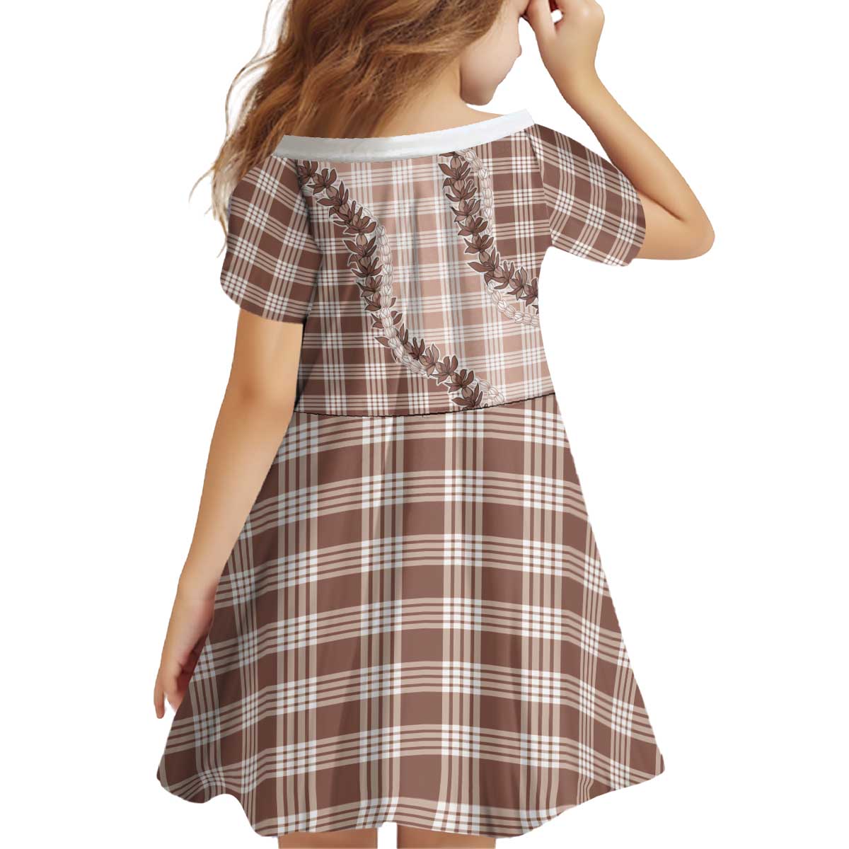 Beige Hawaii Palaka Kid Short Sleeve Dress Hawaiian Pikake Lei LT05 - Polynesian Pride