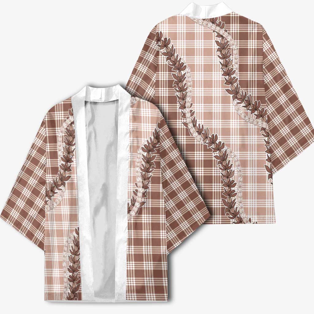 Beige Hawaii Palaka Kimono Hawaiian Pikake Lei