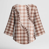 Beige Hawaii Palaka Kimono Sleeve Blouse Hawaiian Pikake Lei
