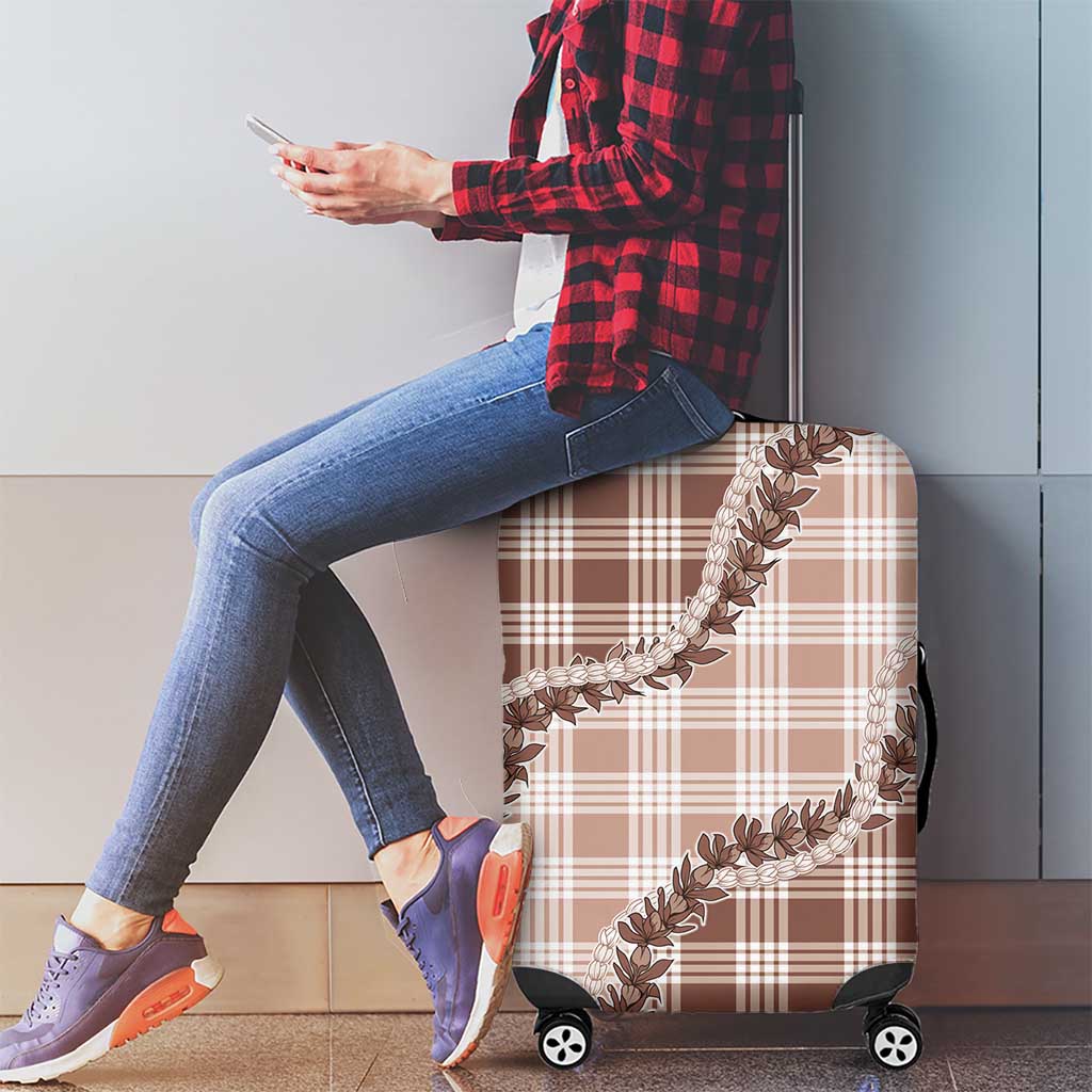 Beige Hawaii Palaka Luggage Cover Hawaiian Pikake Lei