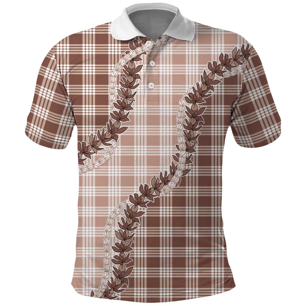 Beige Hawaii Palaka Polo Shirt Hawaiian Pikake Lei