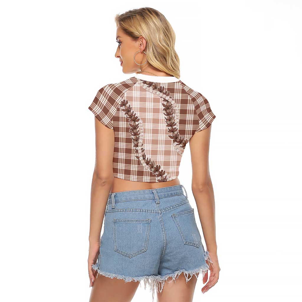 Beige Hawaii Palaka Raglan Cropped T Shirt Hawaiian Pikake Lei