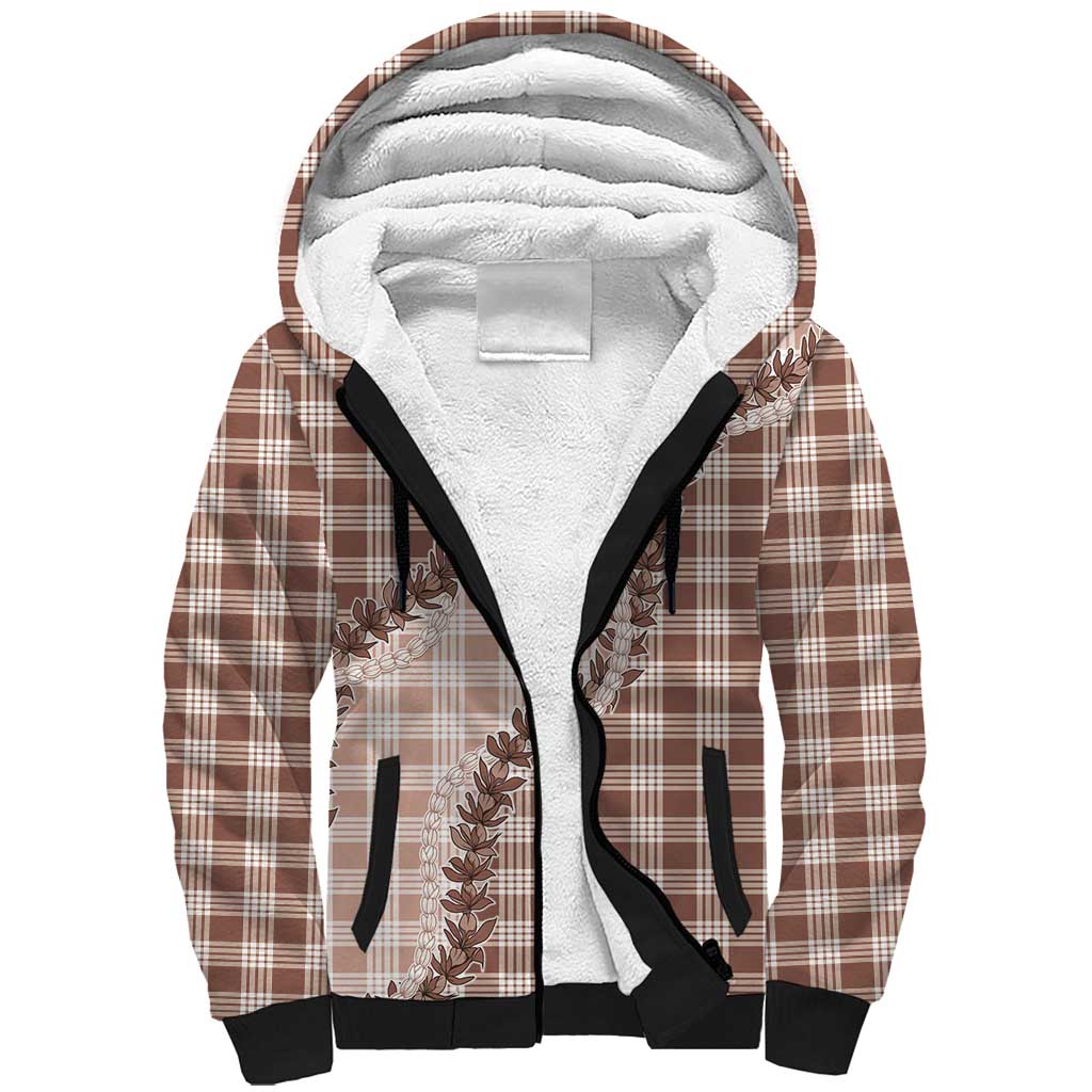 Beige Hawaii Palaka Sherpa Hoodie Hawaiian Pikake Lei LT05 Unisex Beige - Polynesian Pride