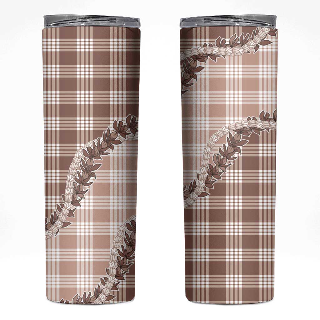 Beige Hawaii Palaka Skinny Tumbler Hawaiian Pikake Lei
