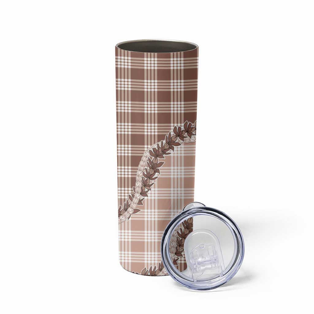 Beige Hawaii Palaka Skinny Tumbler Hawaiian Pikake Lei