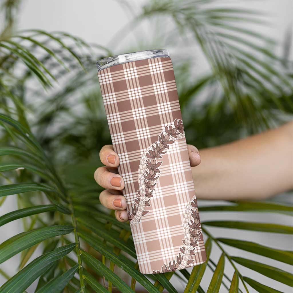 Beige Hawaii Palaka Skinny Tumbler Hawaiian Pikake Lei