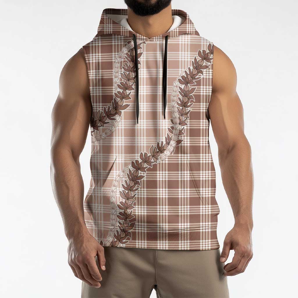 Beige Hawaii Palaka Sleeveless Hoodie Hawaiian Pikake Lei LT05 - Polynesian Pride