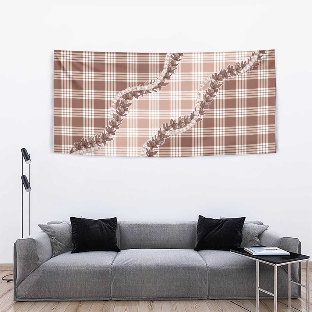 Beige Hawaii Palaka Tapestry Hawaiian Pikake Lei
