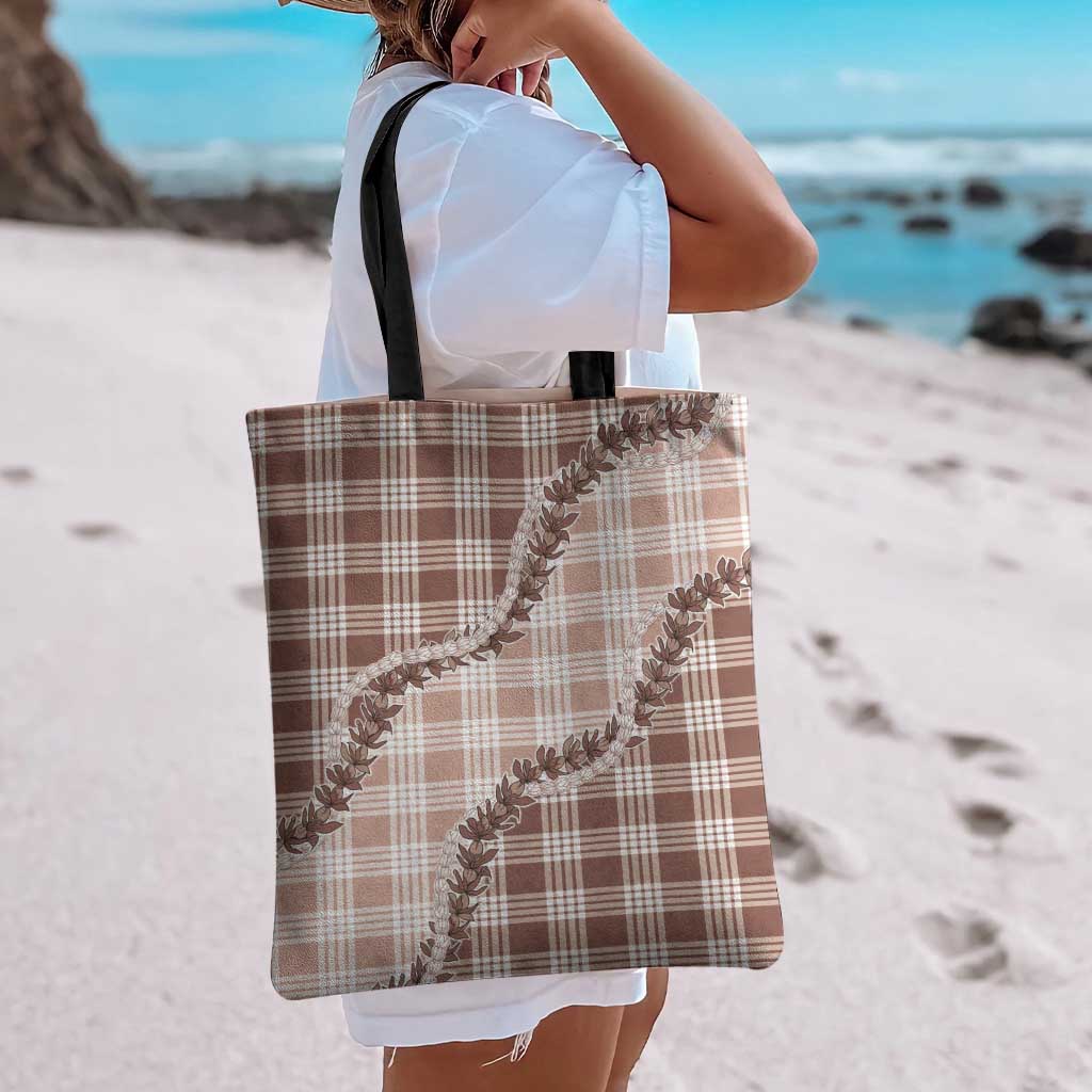 Beige Hawaii Palaka Tote Bag Hawaiian Pikake Lei