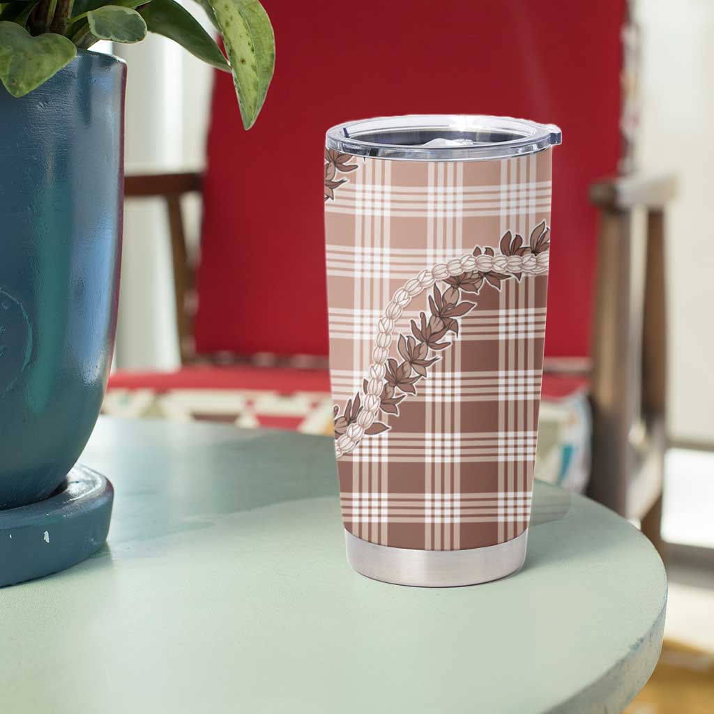 Beige Hawaii Palaka Tumbler Cup Hawaiian Pikake Lei