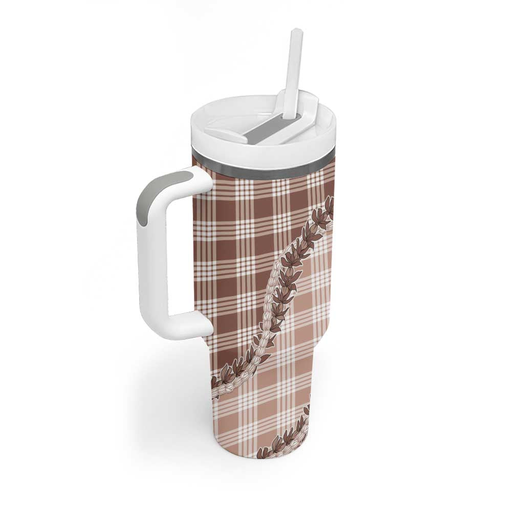 Beige Hawaii Palaka Tumbler With Handle Hawaiian Pikake Lei