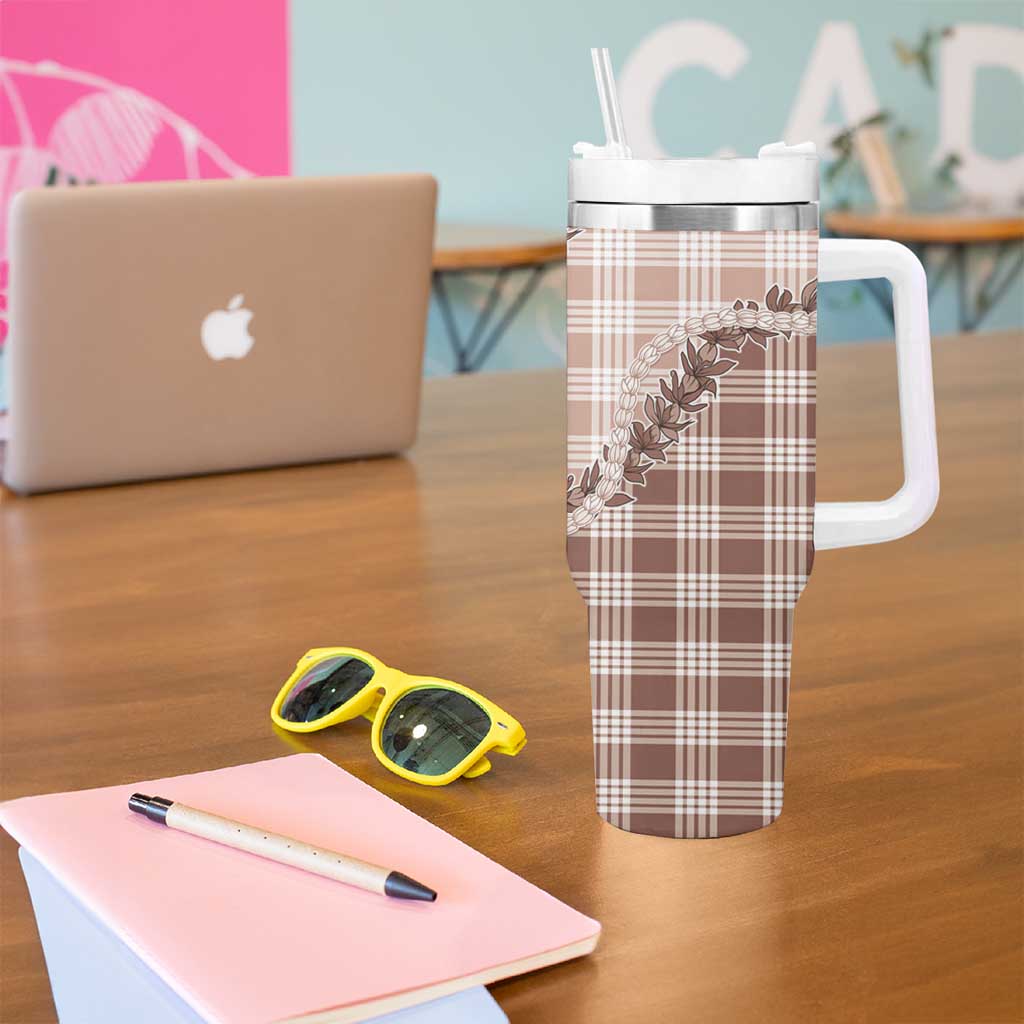 Beige Hawaii Palaka Tumbler With Handle Hawaiian Pikake Lei