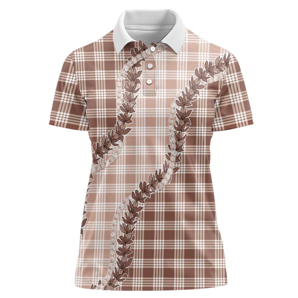 Beige Hawaii Palaka Women Polo Shirt Hawaiian Pikake Lei