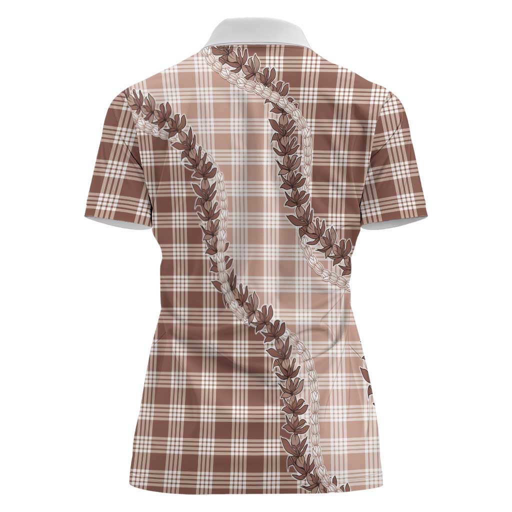 Beige Hawaii Palaka Women Polo Shirt Hawaiian Pikake Lei
