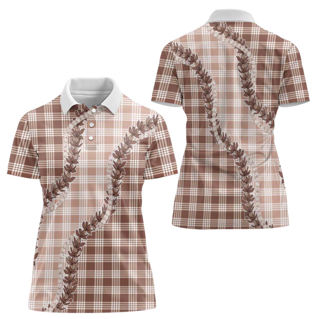 Beige Hawaii Palaka Women Polo Shirt Hawaiian Pikake Lei