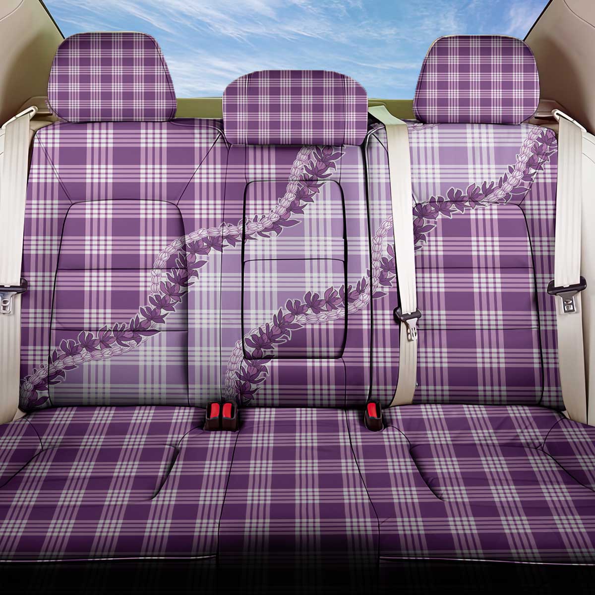 Violet Hawaii Palaka Back Car Seat Cover Hawaiian Pikake Lei